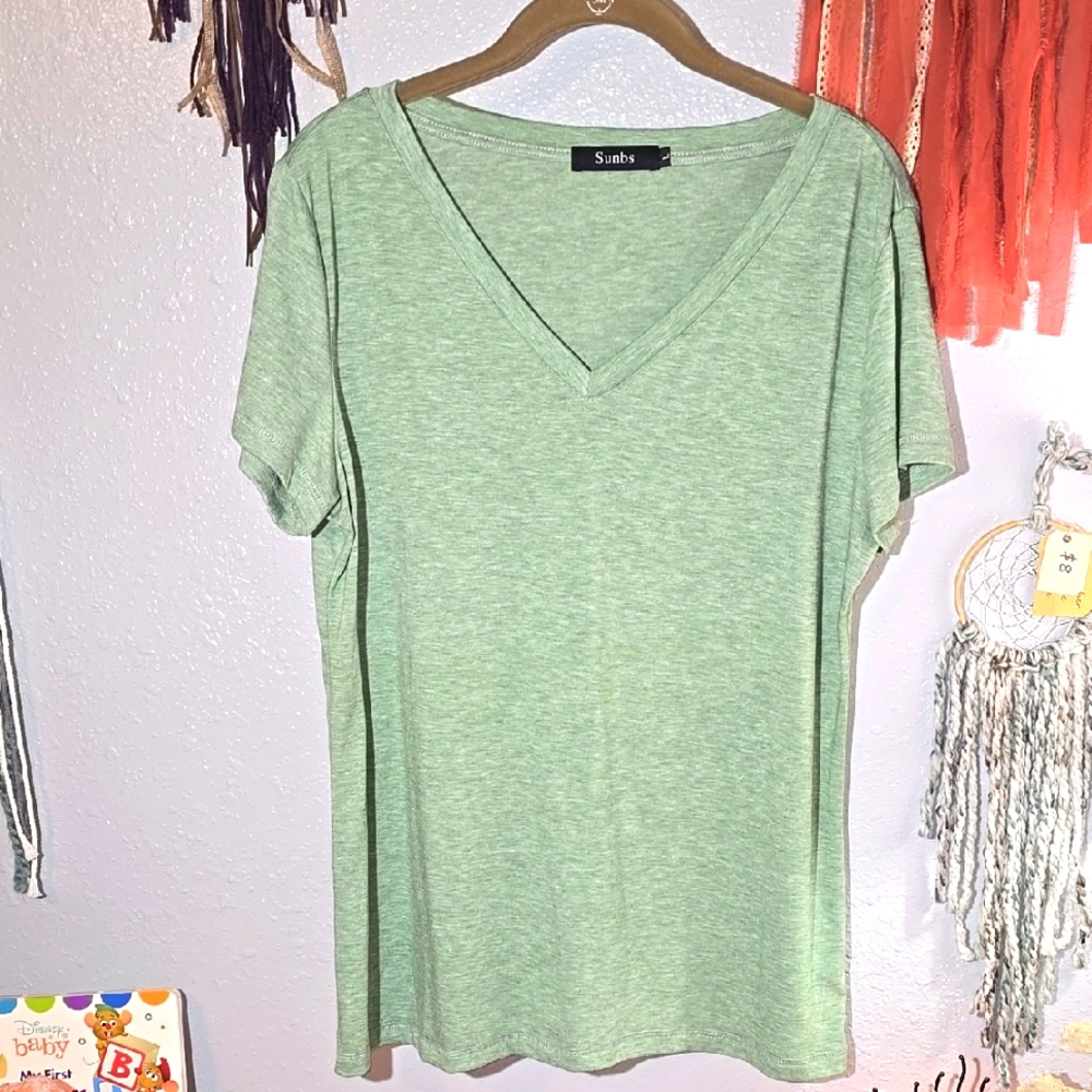 Green V-Neck Women's Top
